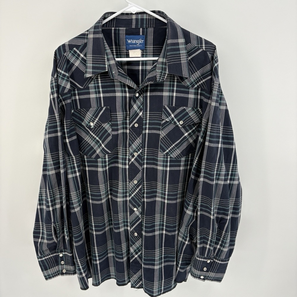 Vintage Wrangler Western Shirt Mens 3X Pearl Snap Plaid Long Sleeve Cowboy Rodeo